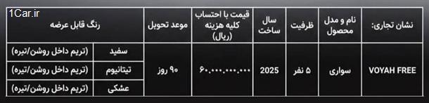 شرایط فروش خودرو وویا فری با قیمت جدید (دی 1404)